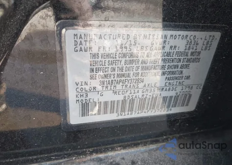 2015 Nissan Sentra Sr from USA, damaged, VIN 3N1AB7AP4FY372834